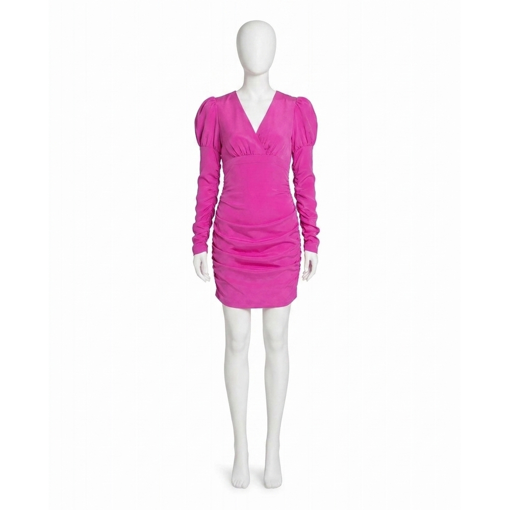 NEW NICOLE MILLER stretch silk long sleeve mini dress in pink